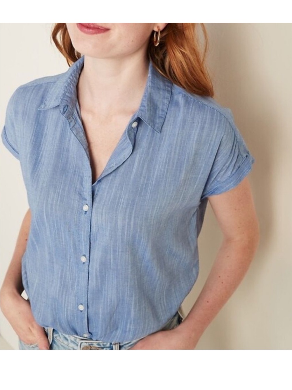 Old Navy Slub-Weave Cap Sleeve Shirt Women's Size S Light Blue Soft Flowy Summer